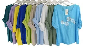 Foil Daisy Floral Cotton Top Women's Summer Tunic Tee Lightweight Italian Top. - Picture 1 of 16