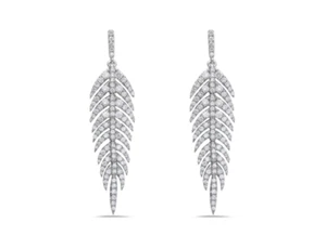 Pave Set White Round Cut Lab-Created 1.96CT Diamonds Leaf Dangle Luxury Earrings - Picture 1 of 4