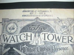CONVENTION CANCELLED 1918 EPIDEMIC WATCHTOWER JEHOVAH'S WITNESSES BIBLE STUDENTS - Picture 1 of 2