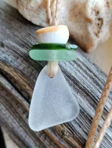 Sea Glass Necklace Men Women Braid Hawaii Frosty Pastel Multi-color Beach Teen - Picture 1 of 6