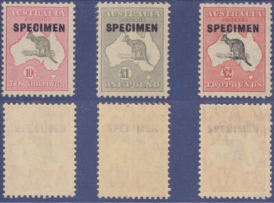 Australia Kangaroo 10 Shillings 1 Pound and 2 Pounds Ovptd Specimen MNH. - Image 1 of 4