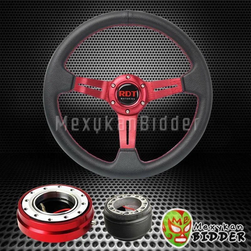RED 2.5" DEEP DISH STEERING WHEEL & QUICK RELEASE FOR HONDA DEL SOL 1993-1997 - Image 1 of 1