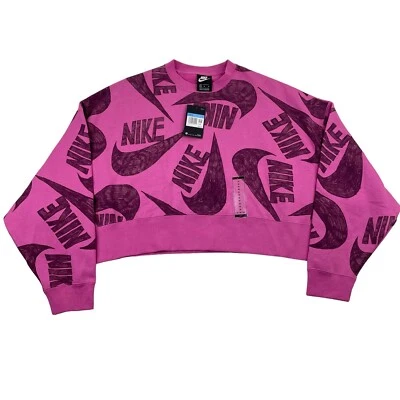 Nike Icon Clash Sudadera Mujer Talla M Rosa Crop Polar Crew Pullover DB3855 Nueva Foto 1 de 4
