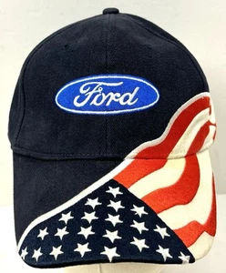 Ford Label Embroidered Logo American Flag Trucker Hat Cap Licensed - Picture 1 of 6