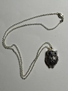 Silver Owl Necklace, 18 in. chain, with crystals - Picture 1 of 2