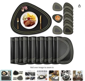 Set Of 12 Faux Leather Placemats With Coasters For Indoor/Outdoor Use Waterproof - Picture 1 of 1
