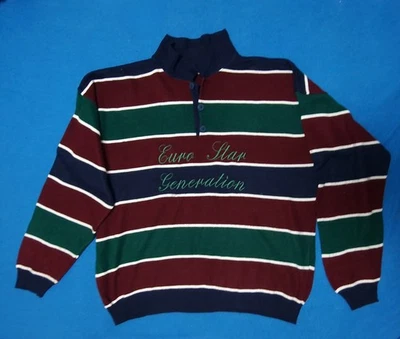 Vintage Striped Knit Sweater Men Euro Star Generation Polo Collar Retro 90s L/XL - Image 1 of 4