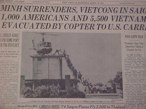 VINTAGE NEWSPAPER HEADLINES~ SAIGON SURRENDERS VIETNAMESE VIETNAM WAR ENDS  1975 - Picture 1 of 1