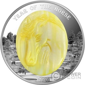 HORSE Mother of Pearl Lunar Year 5 Oz Moneta Argento 25$ Solomon Islands 2026 - Imagen 1 de 4