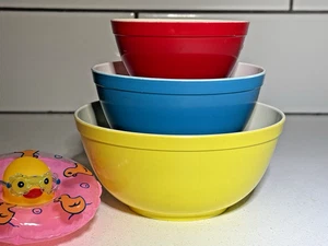 Banner Plastic PYREX Toys Primary Color Bowl Set ☆Yellow ☆Blue ☆Red Miniature - Picture 1 of 6