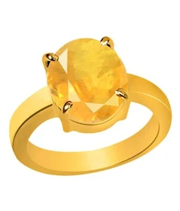7.25 Ratti 6.00 Carat Yellow Sapphire Pukhraj Gemstone Gold Plated Ring - Picture 1 of 4
