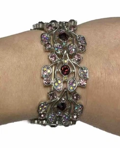 Y2K Boho Glam Strass AB rosa lila breit Stretch Vintage Armband RR11 - Bild 1 von 9