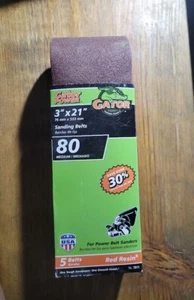 GATOR POWER Sanding Belts 80 Grit 3" x 21" 5-Pack 76mm x533mm Medium NIP - Picture 1 of 3