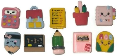 SCHOOL SMILEY ICONS Push Pin Handmade Decorative Thumb Tacks Set of 10 - Image 1 of 2