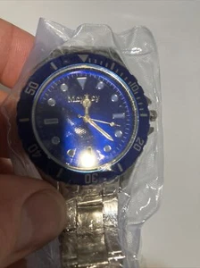 Mens Watch Quartz Blue Analog Sports Stainless Steel Look Band - Picture 1 of 9