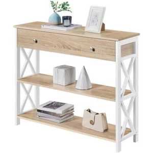 Wood Iron Console Table Drawer Shelves Living Room Sofa Tables Storage Cabinet - Picture 1 of 7