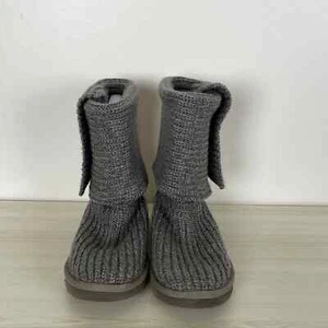 UGG Classic Cardy boots women 7 gray long fold over button sweater button sides - Picture 1 of 9
