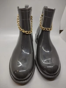 New Size 7 Womens Rain Boots Nicole Miller Shiny Brown With Chain S016 - Picture 1 of 7