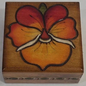 Vintage Flower Design Wooden Hinged Lid Trinket Jewelry Box - Picture 1 of 8