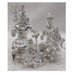 Shiv Parivar Idol In Pure 925 Silver / Shiv Parvati Ganesh Karthikeya Statue - Picture 1 of 1