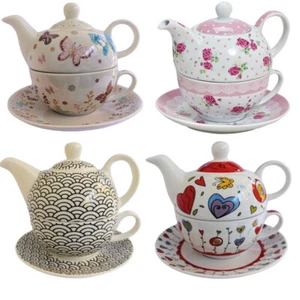 Tea for One Teekanne & Tasse Schmetterling Rosen Retro Herzen Blumen *NEU* - Bild 1 von 11