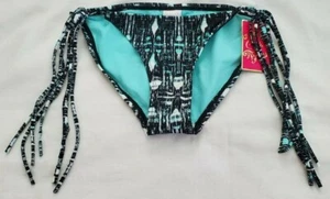 Candies Size XS Aqua Blue Black Tribal Print String Bikini Swimsuit Bottoms NEW - Picture 1 of 5