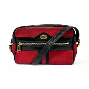 Authentic Gucci Crossbody Bag Ophidia Marmont GG Red Suede Web - Picture 1 of 18