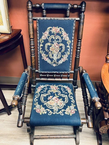Antique Victorian spindle rocking chair with needlepoint seat & back Cover