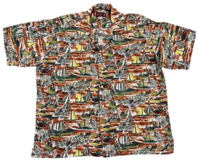 Vintage Coral Reef Hawaii Men's Hawaiian Aloha Fish Boats Shirt Made In Hawaii - Image 1 of 4