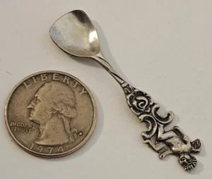 FIGURAL CHERUB CUPID ROSE 800 Fine Silver Salt Spoon 2 1/8" FIGURAL NICE by REC - Picture 1 of 6