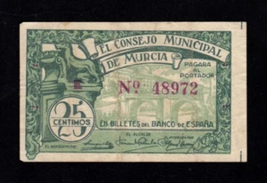 F.C. MURCIA , 25 CENTIMOS 1937 , SERIE E , MBC- , MANCHADO . - Imagen 1 de 2