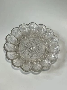 Vassoio porta uova diavolo vetro Indiana vintage piatto da portata spesso pesante stoviglie 3 libbre - Foto 1 di 5