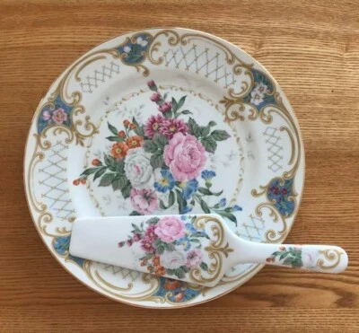 Andrea by Sadek - Andrea by Sadek Cake Plate & Server Set Floral Gold Trim usado - Imagen 1 de 4