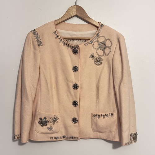 Giacca vintage Moschino economica e chic haute couture donna rosa fiore applique