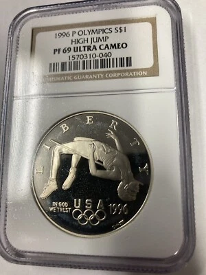 1996-P High Jump Olympics Silver Dollar NGC PF69 Ultra Cameo Coin Free Shipping - Image 1 of 2