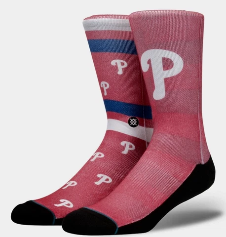STANCE MLB Philadelphia Phillies Red Splatter Crew Socks NEW Mens L Shoe Sz 9-12 Cover
