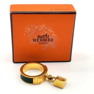 Auth Hermes Kelly Padlock GD Lizard Green Scarf Ring W/Box 1-0215925 - Imagen 1 de 11