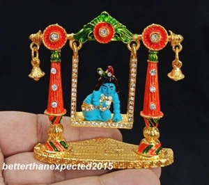 Krishna Laddu Gopal auf Schaukel Jhula Idol Auto Armaturenbrett Metall Statue Wohndeko - Bild 1 von 3