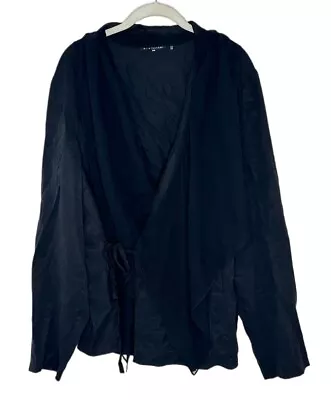 Chaqueta Blusa Cárdigan Elie Tahari Mujer Envolvente Seda Tencel Manga Larga Talla 2X Foto 1 de 4