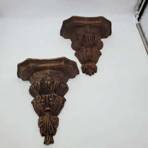 VTG Wood  Carved Corbel  Decorative Wall Bracket Shelf Pair Cover
