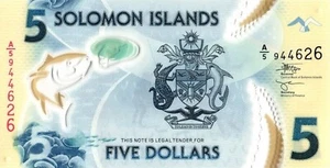 5 Solomon Islands Dollars Banknote. 5 Dollars 2019 series Circulated Polymer SBD - Picture 1 of 2