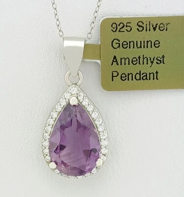 COLLAR GENUINO DE ZAFIRO BLANCO AMATISTA Y LABORATORIO DE 2,35 quilates plata .925 NUEVO CON ETIQUETA Foto 1 de 4