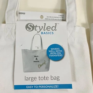 Style Large Tote Bag Set of 2 Crisp White Reusable Shop DIY Transfer Craft USA - Picture 1 of 12