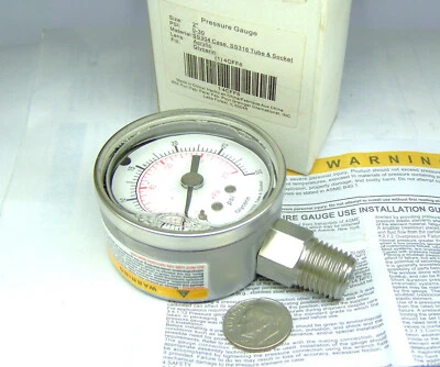 GRAINGER 4CFF6 NEW SS PRESSURE GAUGE 0-30PSI 2" DIAL GLYCERIN FILLED GENERAL USE - Image 1 of 4