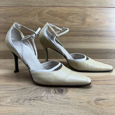 GUCCI Vintage Womens Heels Size 7 B Beige Two Tone Ankle Strap Pointed Toe - Image 1 of 4