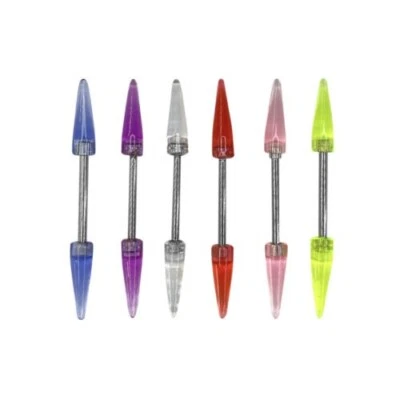 Wholesale 6Pk 14G Straight Barbells with 10mm Acrylic Spike Fit Most Piercings - Image 1 of 4