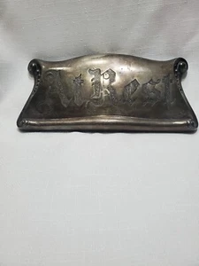 Vtg Antique Victorian Ornate Silver At Rest Funeral Casket Coffin Plaque Plate - Picture 1 of 7