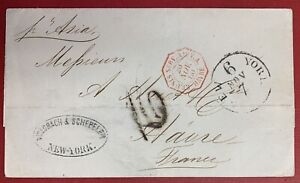 États-Unis, 1860, couverture transatlantique sans timbre de New York via Liverpool en France