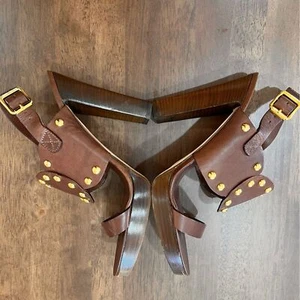 Michael Kors 5" High heels Brown Italian Leather Studs Gorgeous Sandals 11M EUC - Picture 1 of 7