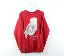 Vintage 80s Womens Large Snowy Owl Spell Out Faded Crewneck Sweatshirt Red USA